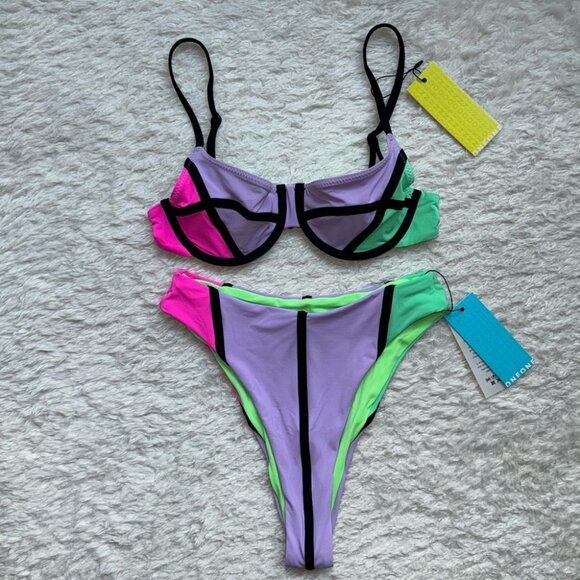 NWT OneOne Swimwear Bikini SET New 2024 Tokyo Ida Ignacia Small High Waisted - Picture 3 of 7